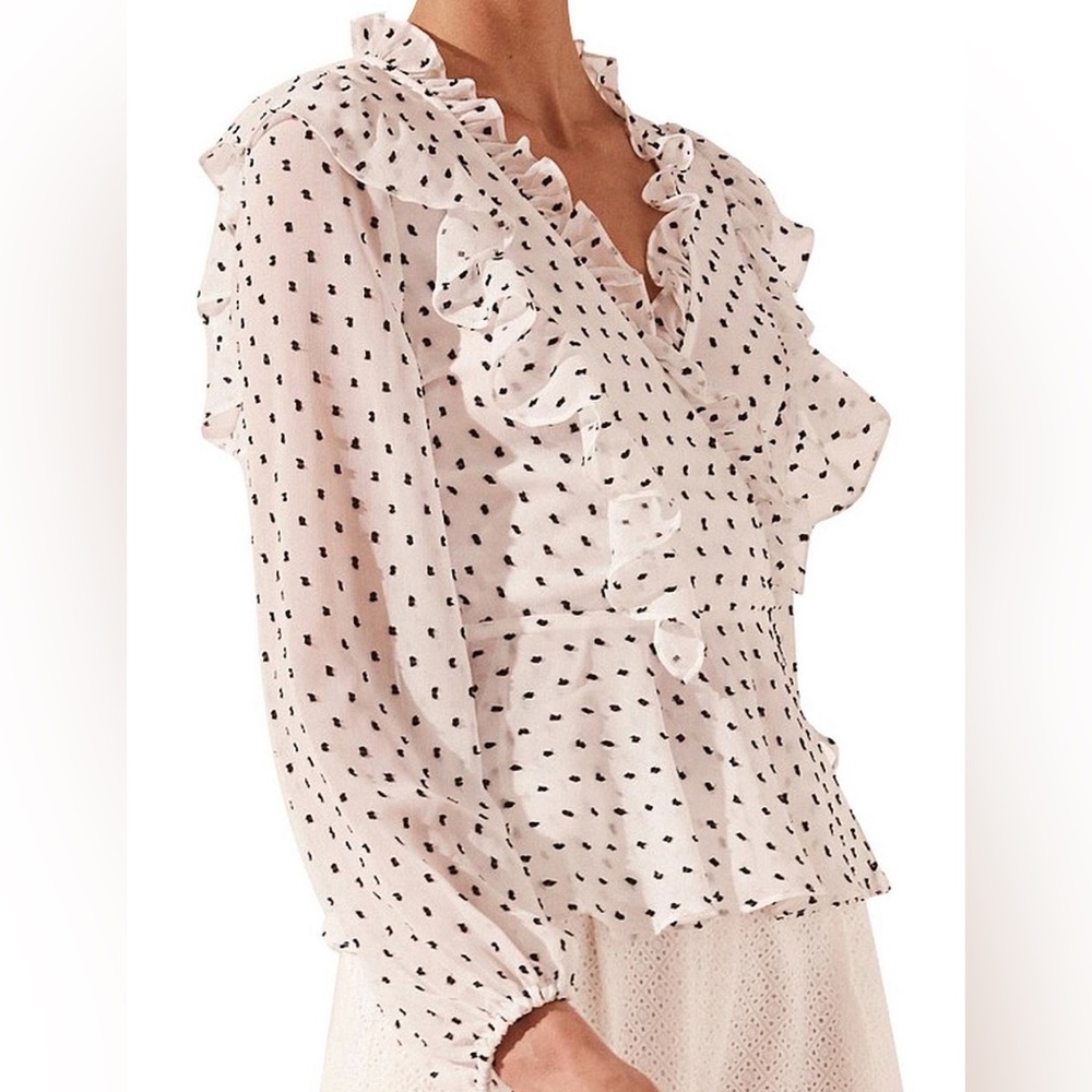 Rachel Zoe White Blouse with Black Dots
